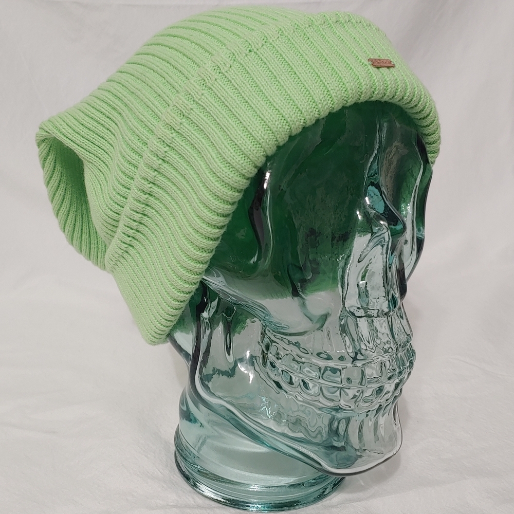 Free People Outside The Lines Bright Green Ribbed Knit Beanie Women's OS